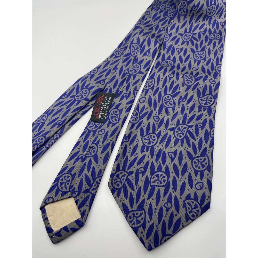 Ungaro Paris Silk Tie Blue Grey Abstract Leaf Geometric Made in Italy Mantero